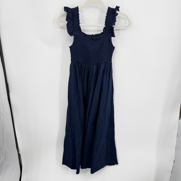 Petite Plume Navy blue Twill Margaux Dress in 100% cotton ruffle sleeves sz S - Picture 4 of 13